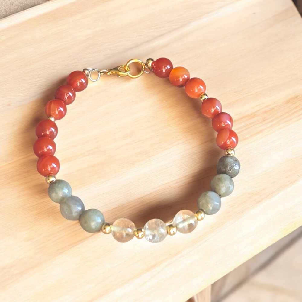 AAA Carnelian, Labradorite & Citrine Bracelet – 8mm Round Gemstone Beads